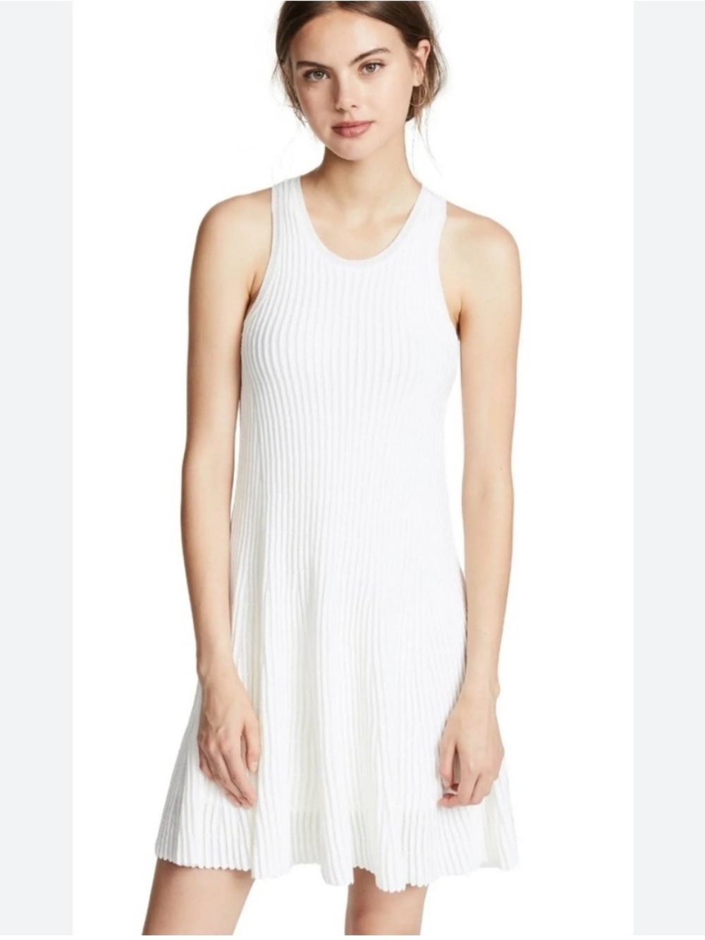 Theory white ribbed ottoman-stitch knit A-line tank dress size XL